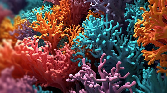 时尚几何色彩背景图片_充满活力的珊瑚抽象 3d 迷人插图