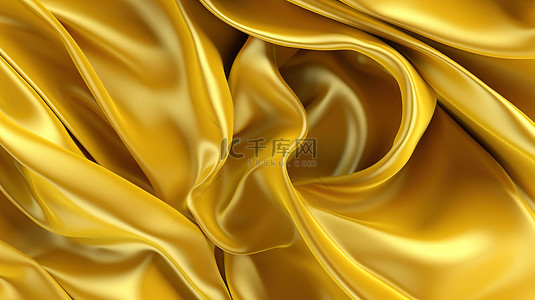 3d 渲染的金色织物在飞行中抽象的发光布波