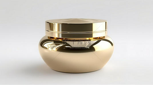 白色乳液背景图片_带有金色盖子的化妆品罐的 3D 渲染，非常适合白色背景上的面霜和凝胶