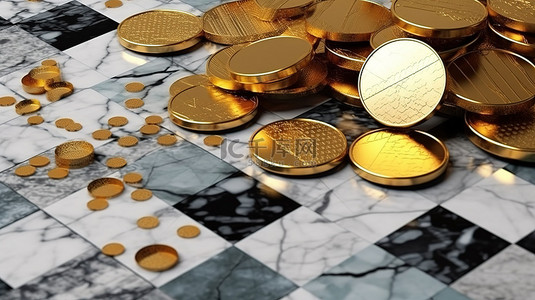 几何金币背景图片_金币和货币的大理石几何渲染