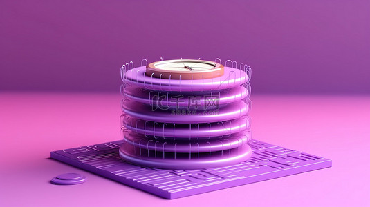 3D 渲染的紫色浮动日历，包含周和环组织日期