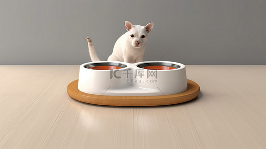 petbowl 双胞胎样机使用餐乐趣加倍 3d 渲染和隔离