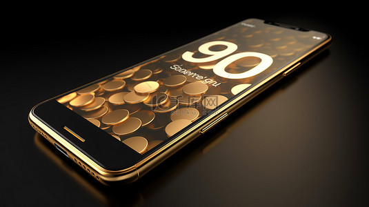 手机mate9背景图片_以 3d 形式在智能手机上盘旋的金色 9k 数字向我们的 9k 社交媒体粉丝致敬