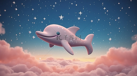 睡晚背景图片_在充满星星的柔和天空下，海豚的异想天开的 3D 渲染