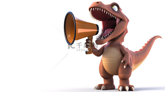 张嘴说话背景图片_有趣的 3D 恐龙，带有问号，通过扩音器大声说话