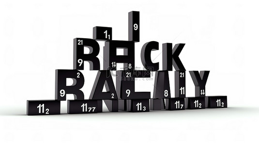 游戏商店背景背景图片_3D 渲染填字游戏块在白色背景上拼写出黑色星期五