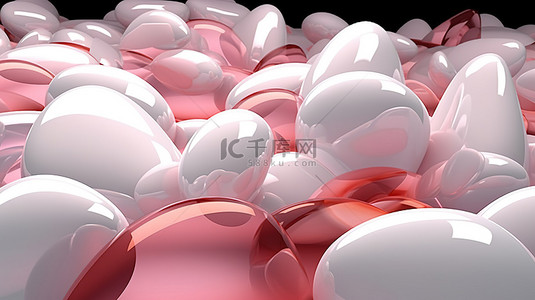 超现实主义渲染中的淡粉色和象牙色玻璃簇