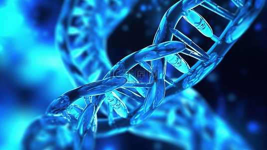 3d医学背景图片_蓝色分子 dna 螺旋遗传学和生物学背后的医学科学的 3d 插图