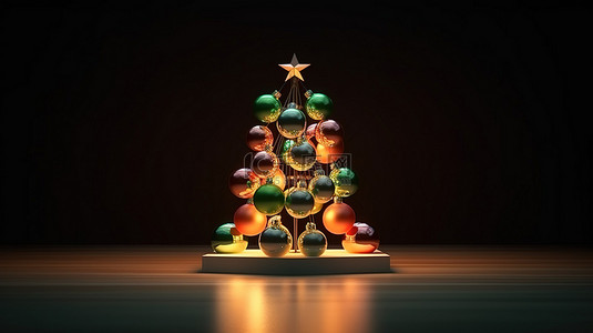 圣诞平安夜背景背景图片_3d 渲染的圣诞树和节日装饰品