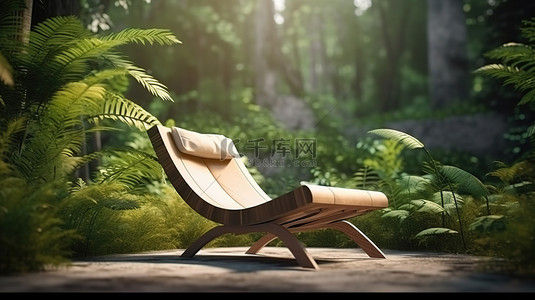 躺椅背景图片_森林地板 3d 渲染上的户外躺椅