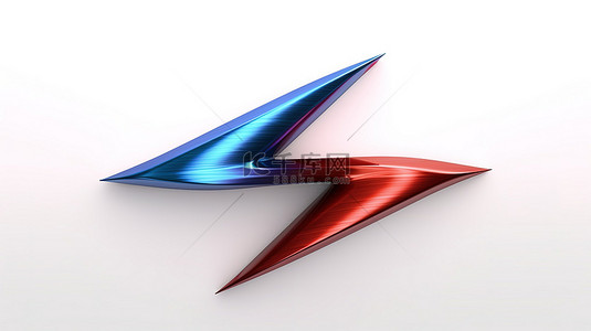 白色背景的 3D 插图，其中红色和蓝色线合并形成箭头形状