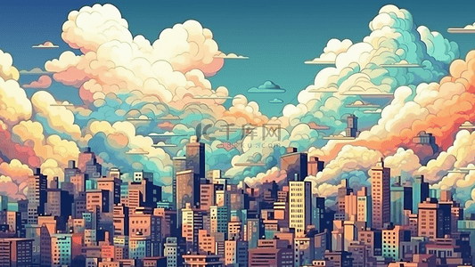 城市天际线天空云彩插画
