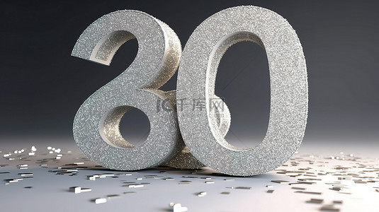 3d 渲染闪闪发光的银色周年纪念横幅与数字 18