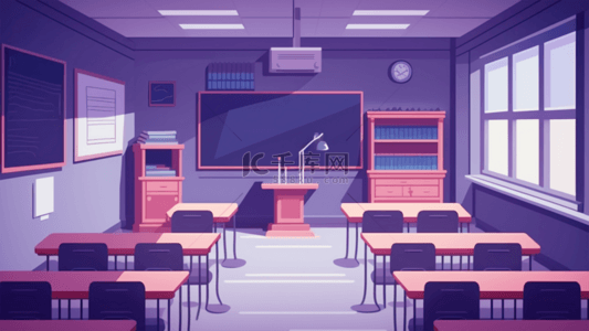 课堂教室紫色卡通背景