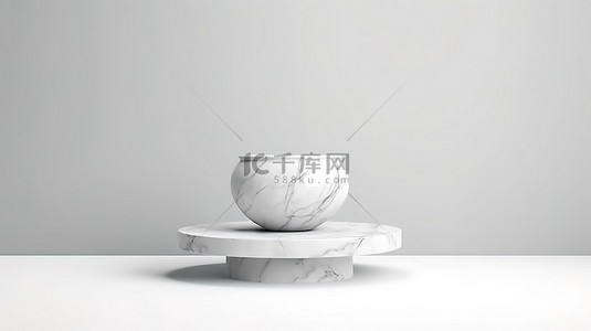 现代简约 3D 渲染白色背景上的空大理石基座，用于产品展示