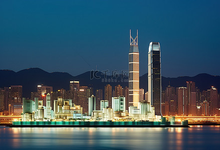 黄昏时的香港城市天际线