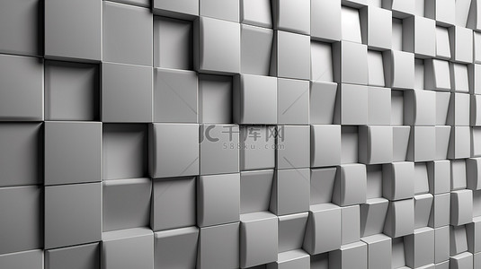 无缝 3D 渲染中的当代灰色网格图案墙背景