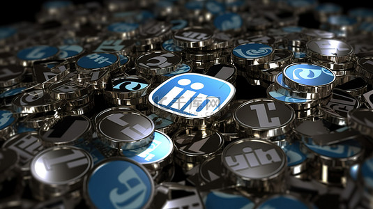 围绕 linkedin 3d 渲染的最重要社交网络徽章的醒目展示