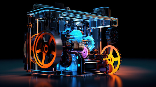 流程背景图片_高科技 3D 打印机使用计算机数字化创建流程打印模型