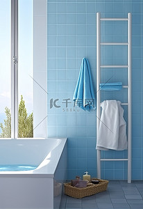 浴背景图片_天蓝色和白色风格的浴室