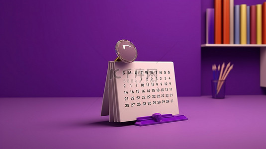 挂历台历日历模板背景图片_3D 渲染中的紫色桌面日历