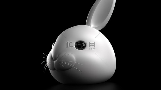 黑色兔耳朵背景图片_黑色背景在 3D 渲染中展示了长耳白兔脸和复活节彩蛋