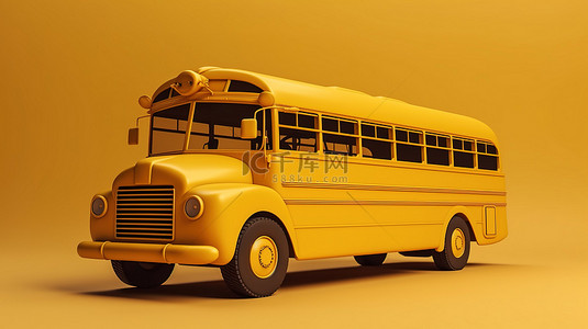 黄色车背景背景图片_米色背景与 3d 黄色校车