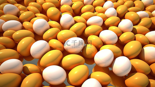 餐桌上的健康背景图片_3d 渲染中单面朝上的鸡蛋图案