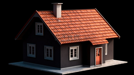 带有深红色屋顶和玛瑙墙的小型住宅的 3d 插图
