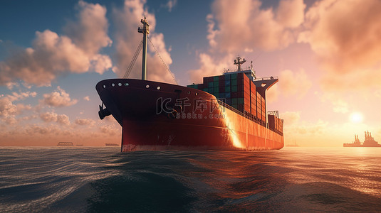 海上航行背景图片_一艘货船在公海航行的 3D 插图