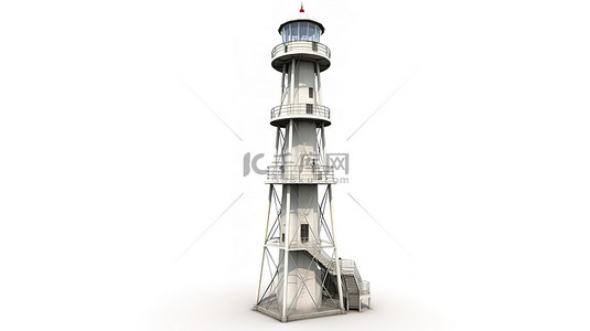 纯白色背景下 3D 渲染中描绘的塔