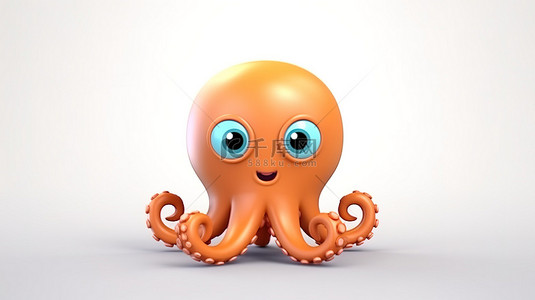3D 插图中可爱又俏皮的卡通章鱼
