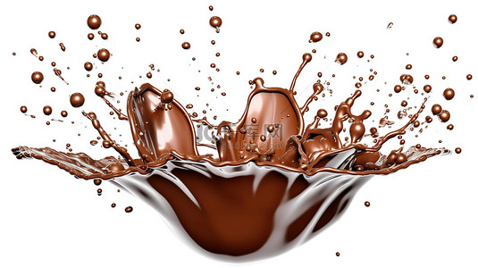 融化巧克力免扣背景图片_白色背景上孤立的巧克力或可可飞溅的 3D 渲染