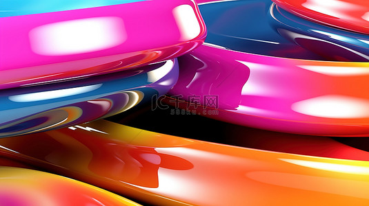 k变形背景图片_以鲜艳的色彩变形光泽形状 3D 渲染的抽象插图