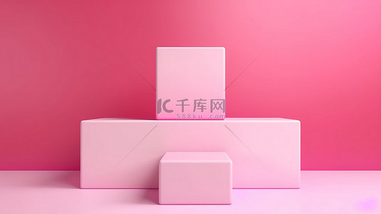 工作室环境中空的粉色立方体基座展示，带有演示室背景 3D 渲染插图