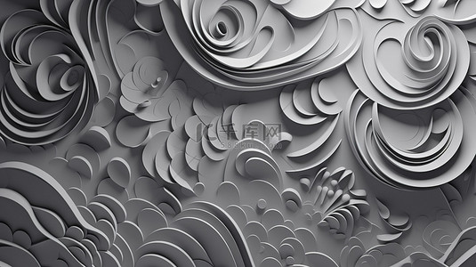 抽象灰色剪纸艺术背景设计海报模板的 3D 渲染