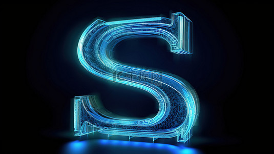 字母s设计背景图片_未来派蓝色霓虹灯 led 数字字体 3d 渲染中的 s 形状