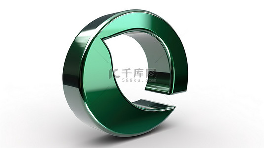 金属铬滤镜背景图片_白色背景，带有绿色 3D 镀铬标志，显示左圆括号符号和高光泽饰面