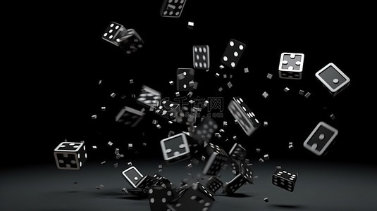 运动中的黑色多米诺骨牌 3D 渲染的坠落场景