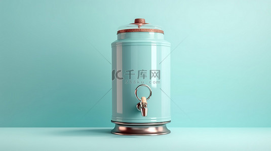 水壶背景图片_复古照片蓝色背景与 3d 创建的饮水机和瓶子
