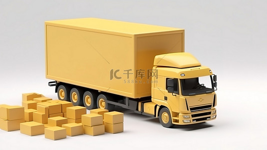 送货卡车高效送货服务和运输物流的充满活力的 3D 插图