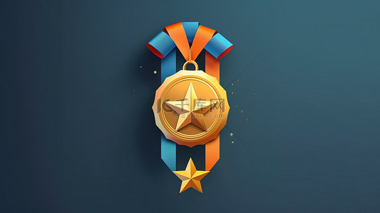 丝带图标背景图片_带有星星和丝带图标设计的获奖奖牌的最小卡通风格 3D 渲染
