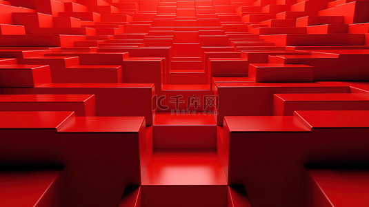 极简主义螺旋台阶由直方形边框插图组成的亮红色和 3D 抽象纹理
