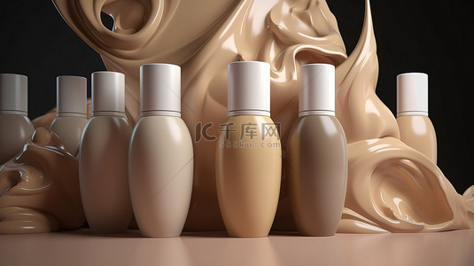 用于美容产品广告的带动作捕捉渲染的粉底化妆品 3d 插图