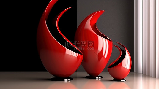 现代花瓶背景图片_弯曲的红色花瓶的渲染 3D 图像