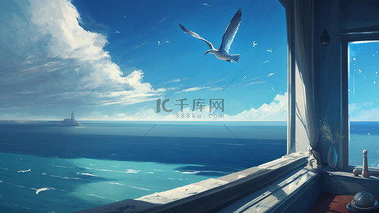 夏季大海海鸥插画背景