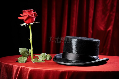 一顶带有红玫瑰和魔杖的礼帽
