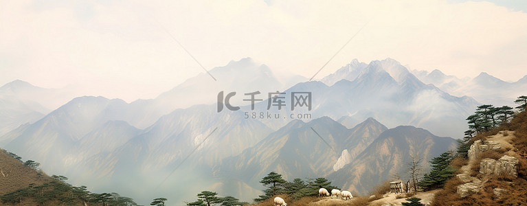三只背景图片_一座山脉，山顶上站着三只羊