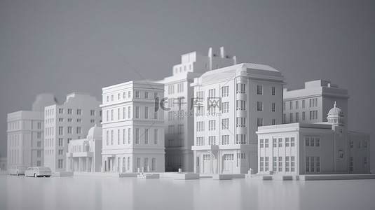现代建筑高楼背景图片_灰色背景展示了 3D 渲染的白色建筑