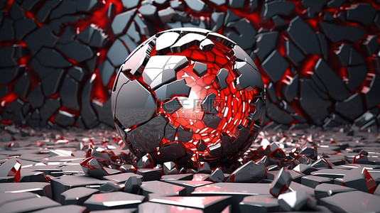 科技球体背景图片_破碎的红色和灰色球体 3D 渲染的抽象插图